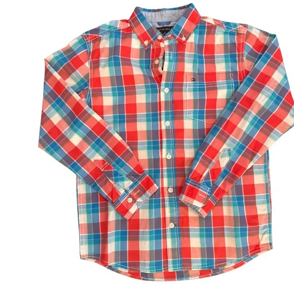 Tommy Hilfiger Boys Multicolor Plaid Button Down Shirt 12 14 - Picture 6 of 6